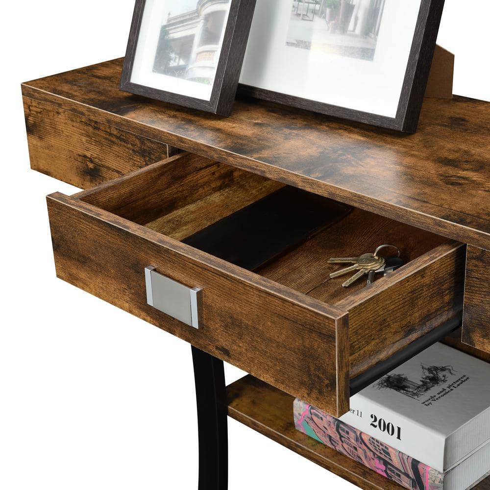 Barnwood Black Urban Storage Console Table with Drawer & Shelves