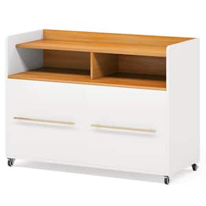 Atencio 2-Drawer White Wood 39 in. W Mobile Lateral File Cabinet with Storage Shelf and Locking Casters for Home Office