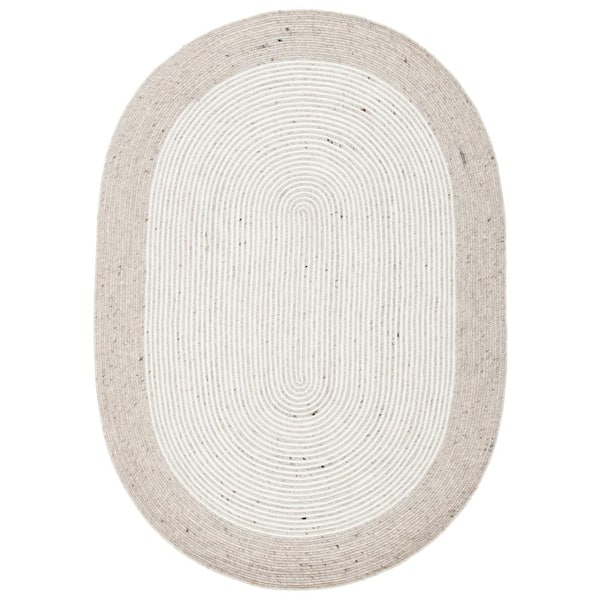 Braided Beige/Ivory 10 ft. x 14 ft. Striped Oval Area Rug