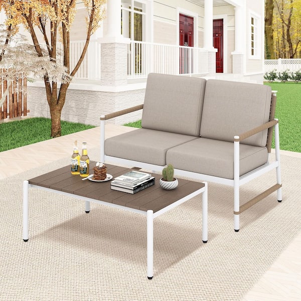 Liviza 2-Piece Metal Patio Conversation Set with Gray Cushions