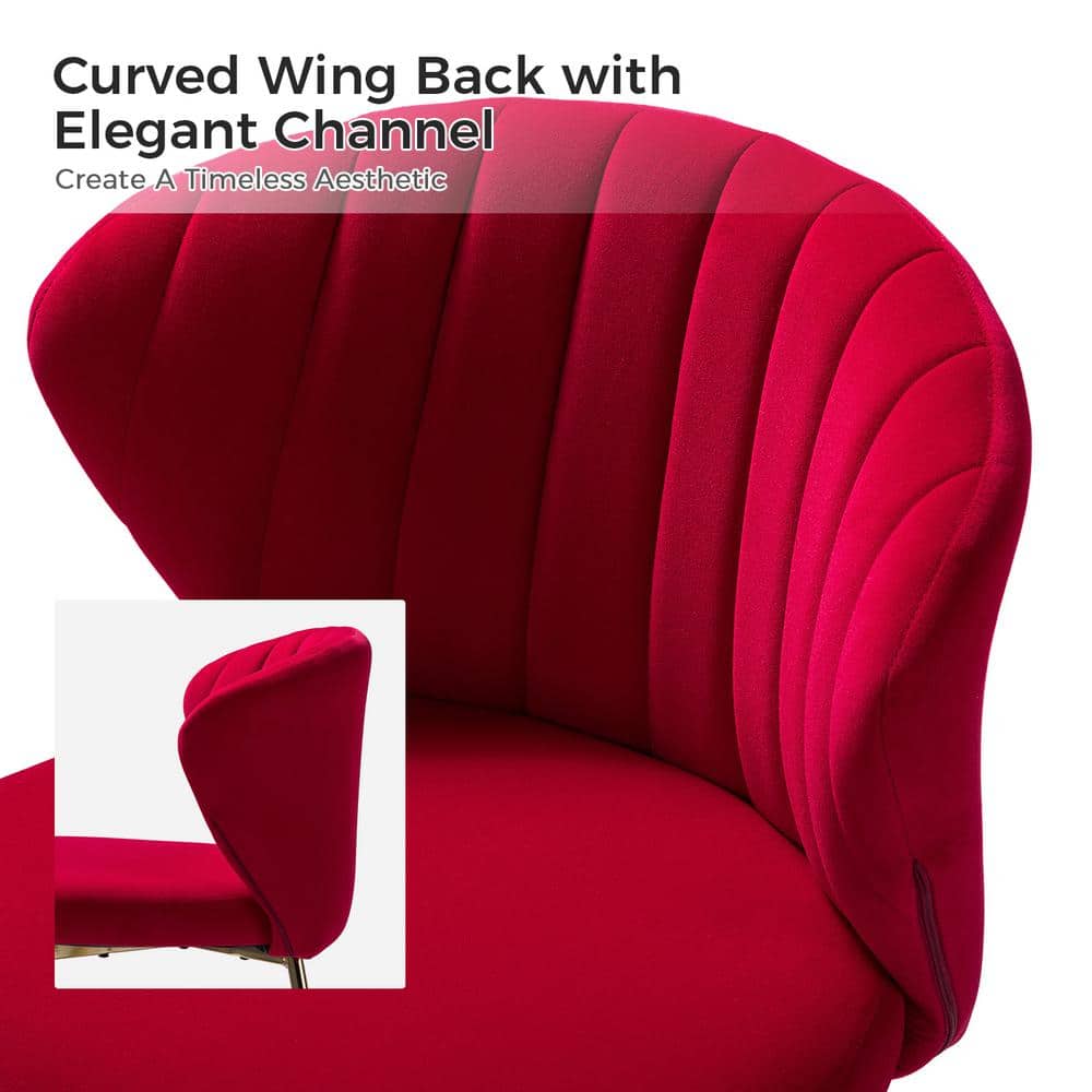 Red Velvet Upholstered Side Chair with Gold Metal Legs