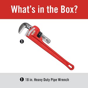 18 in. Straight Pipe Wrench for Heavy-Duty Plumbing, Sturdy Plumbing Pipe Tool with Self Cleaning Threads and Hook Jaws