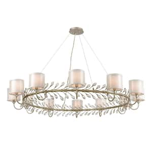 Ashland 62 in. Wide 12-Light Aged Silver Chandelier with Fabric Shade