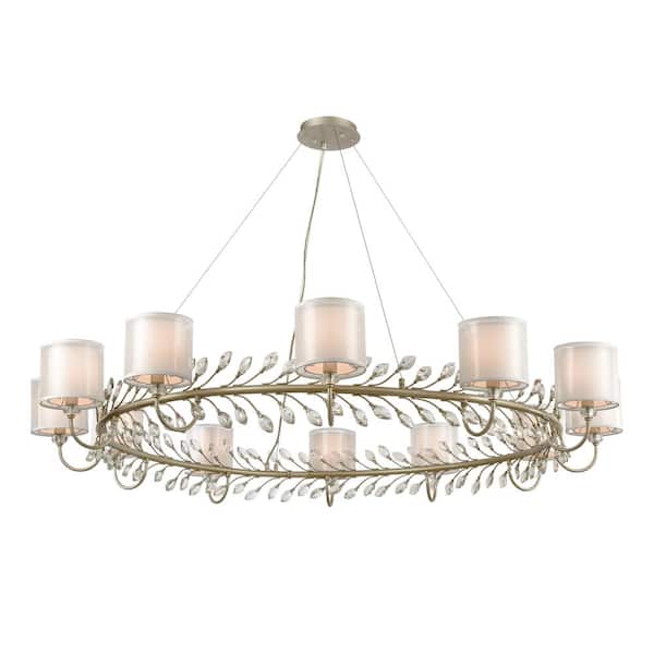Titan Lighting Ashland 62 in. Wide 12-Light Aged Silver Chandelier with Fabric Shade