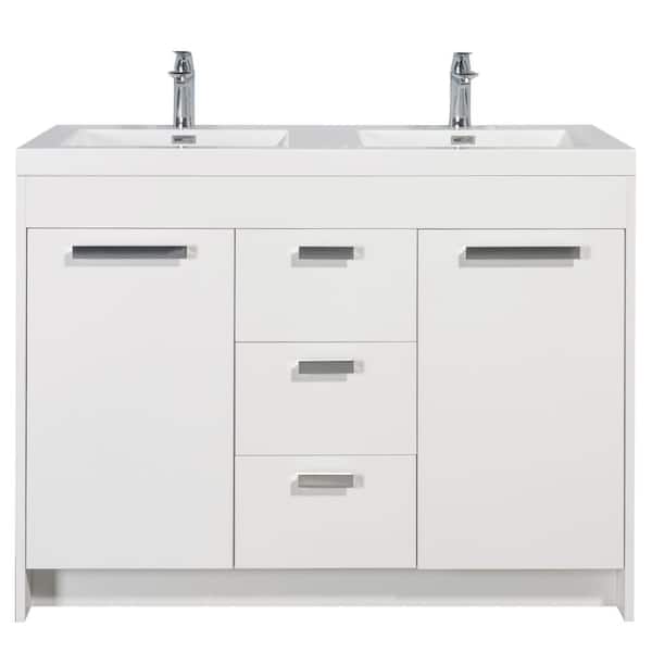 Lugano 48 in. Double Sink White Bath Vanity with White Acrylic Top (Assembled)