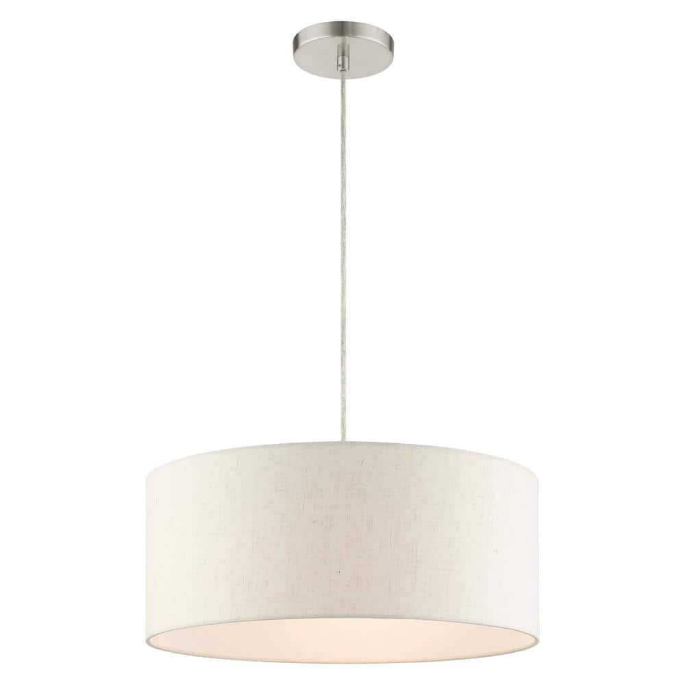 Meadow Brushed Nickel 3-Light Drum Pendant with Oatmeal Shade