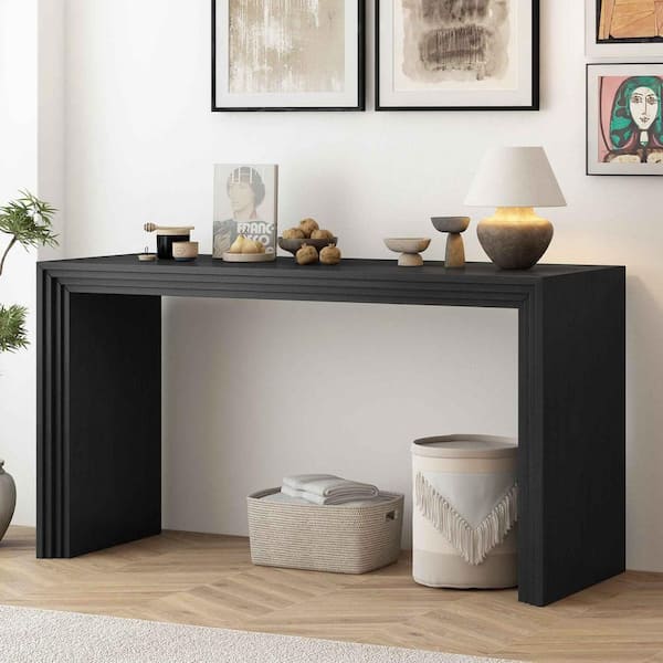 59.2 in. Black Rectangle Wood Console Table