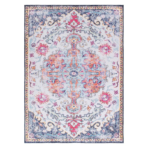 World Rug Gallery Multi 5 ft. x 7 ft. Distressed Bohemian Machine Washable Area Rug