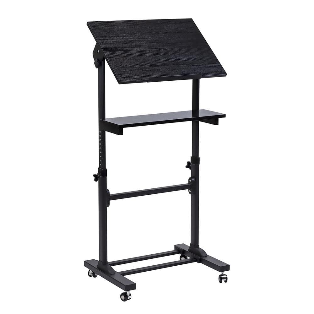 Black Adjustable Mobile Stand Up Desk with Particleboard Top