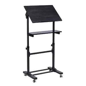 24 in. Black Mobile Stand Up Desk, Portable Podium and Presentation Lectern Height-Adjustable Multi-Purpose Workstation