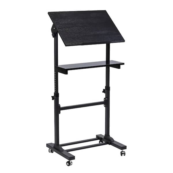 mount-it! 24 in. Black Mobile Stand Up Desk, Portable Podium and Presentation Lectern Height-Adjustable Multi-Purpose Workstation