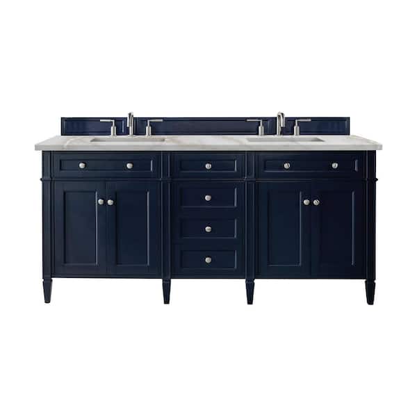 James Martin Vanities Brittany 72.0 in. W x 23.5 in. D x 34.0 in. H Bathroom Vanity in Victory Blue with Victorian Silver Silestone Quartz Top