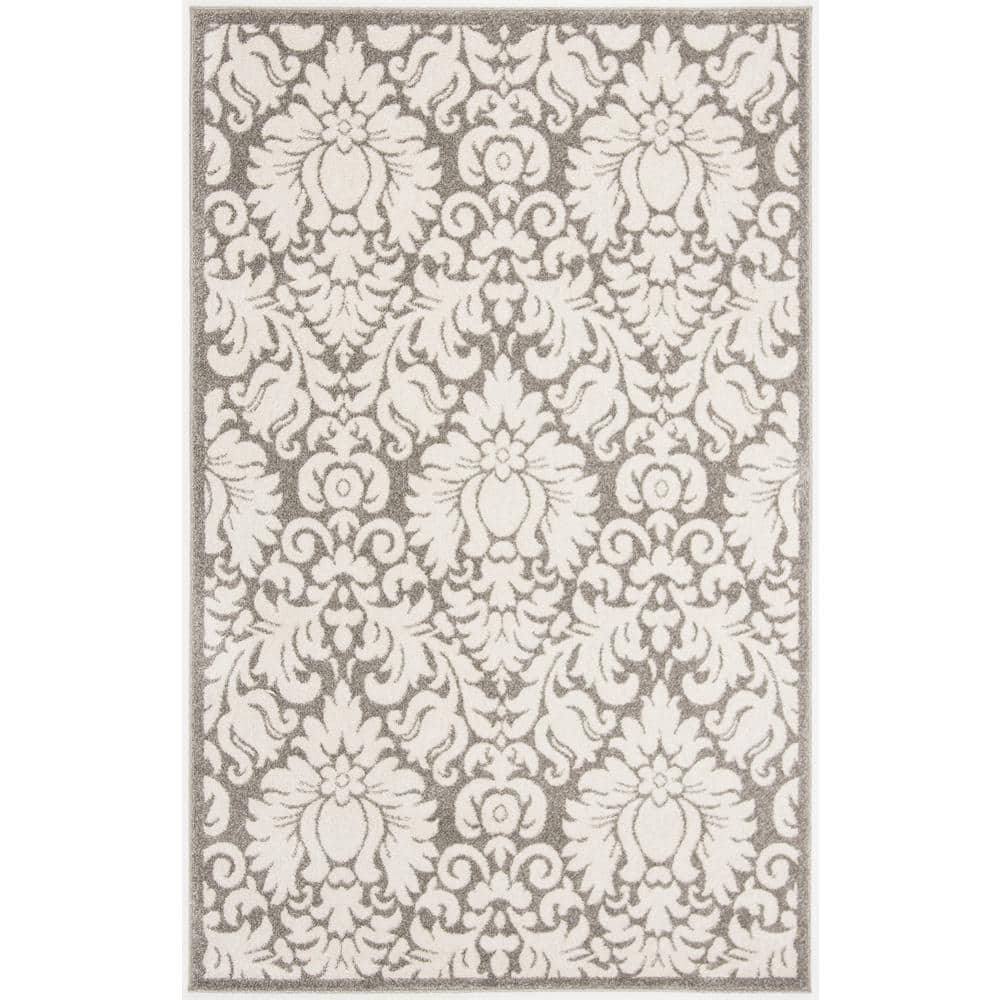 Reversible Gray Floral Easy-Care Synthetic Area Rug, 4' x 6'