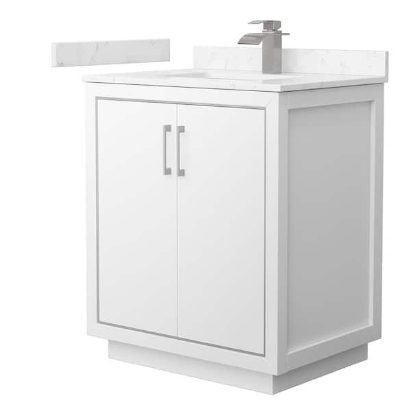 Wyndham Collection Icon 30 in. W x 22 in. D x 35 in. H Single Bath Vanity in White with Carrara Cultured Marble Top