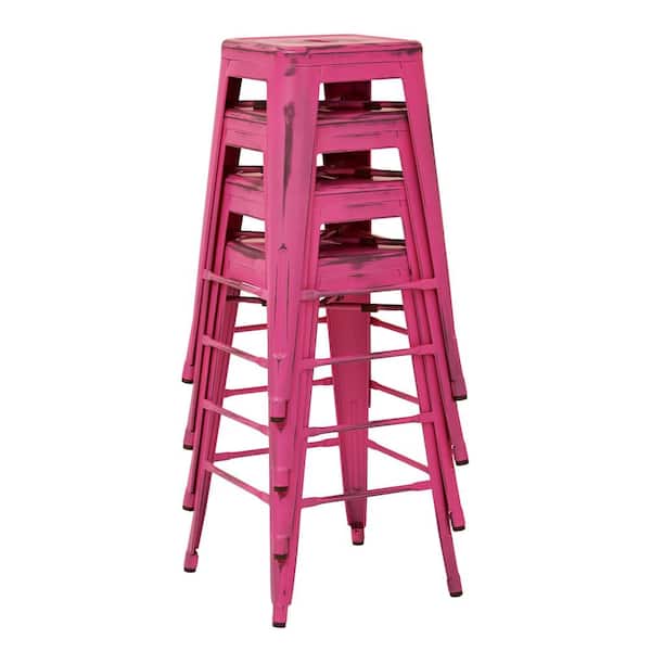 Office Star Products Bristow 30 in. Antique Pink Metal Bar Stool (Set of 4)