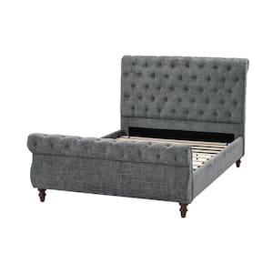 Elaine Smoke Upholstered Traditional Lighted Sleigh Queen Platform Bed with Sturdy Frame and Headboard-Gray Family