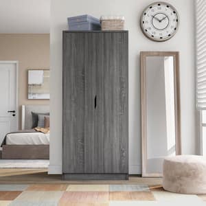 Alwin Distressed Gray Wardrobe Armoire With Hanging Clothes Rod And 1-Shelf
