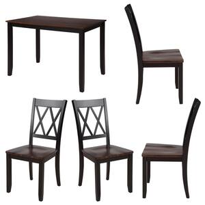 5-Piece Black+Cherry Wood Top Dining Table Set (Seats 4)