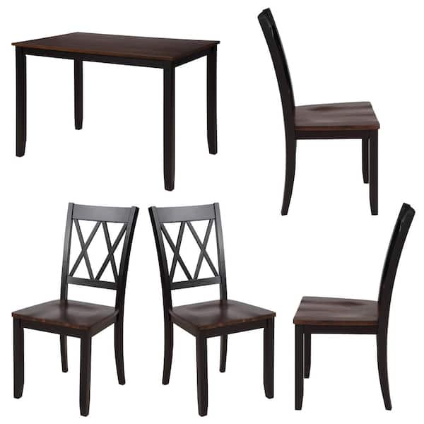 STICKON 5-Piece Black+Cherry Wood Top Dining Table Set (Seats 4)