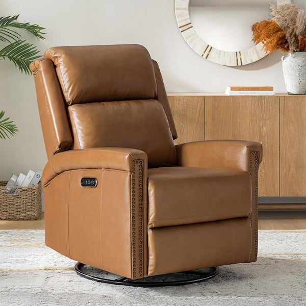 JAYDEN CREATION Leone Camel Genuine Leather Power Recliner with