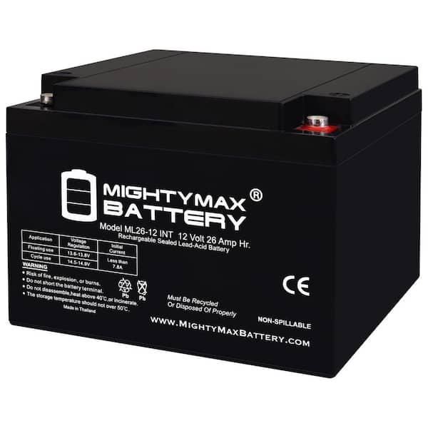 MIGHTY MAX BATTERY ML26-12INT - 12 Volt 26 AH, Internal Thread (INT) Terminal, Rechargeable SLA AGM Battery