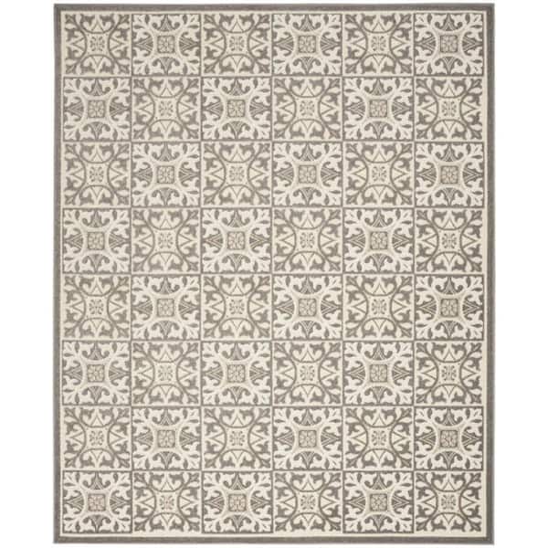 Ivory, Gray 8 ft. x 11 ft. Woven Polypropylene Rectangle Indoor/Outdoor Area Rug