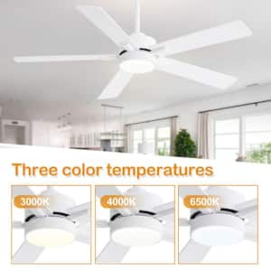 Walter 52 in. Indoor White Ceiling Fan with Adjustable White LED Light, 5-Reversible Blades and Remote Control Included