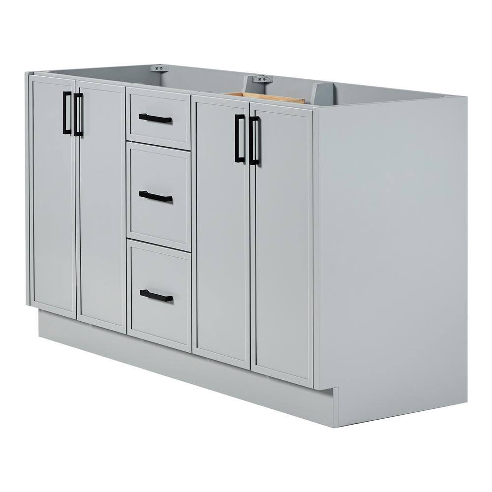 Kelly 60-inch Light Gray Wood Double Freestanding Vanity Cabinet