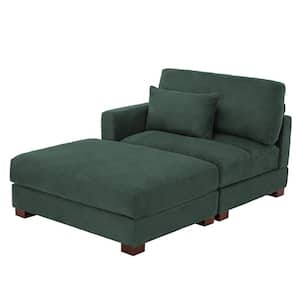 Hunter Green Corduroy Polyester Upholstered Sectional Left Arm Facing Chaise Lounge with Ottoman