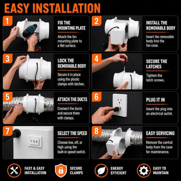 VENTS-US VENTS 473 CFM Power 8 in. Mixed Flow In-Line Duct Fan TT