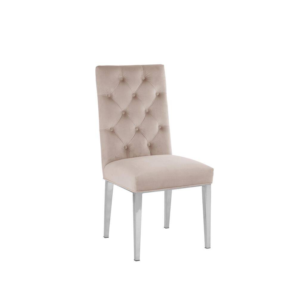 White Marble Dining Set with Silver Stainless Steel Base and Cream Velvet Chairs