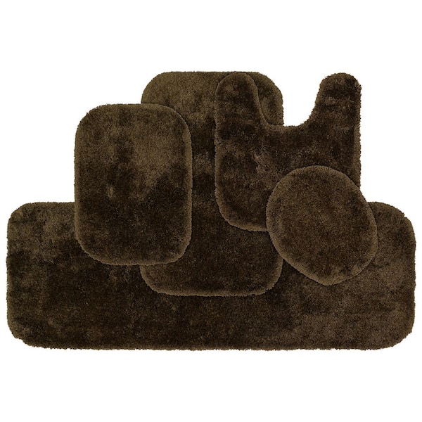 Chocolate Brown Finest Luxury Plush Nylon 5-Piece Bath Rug Set