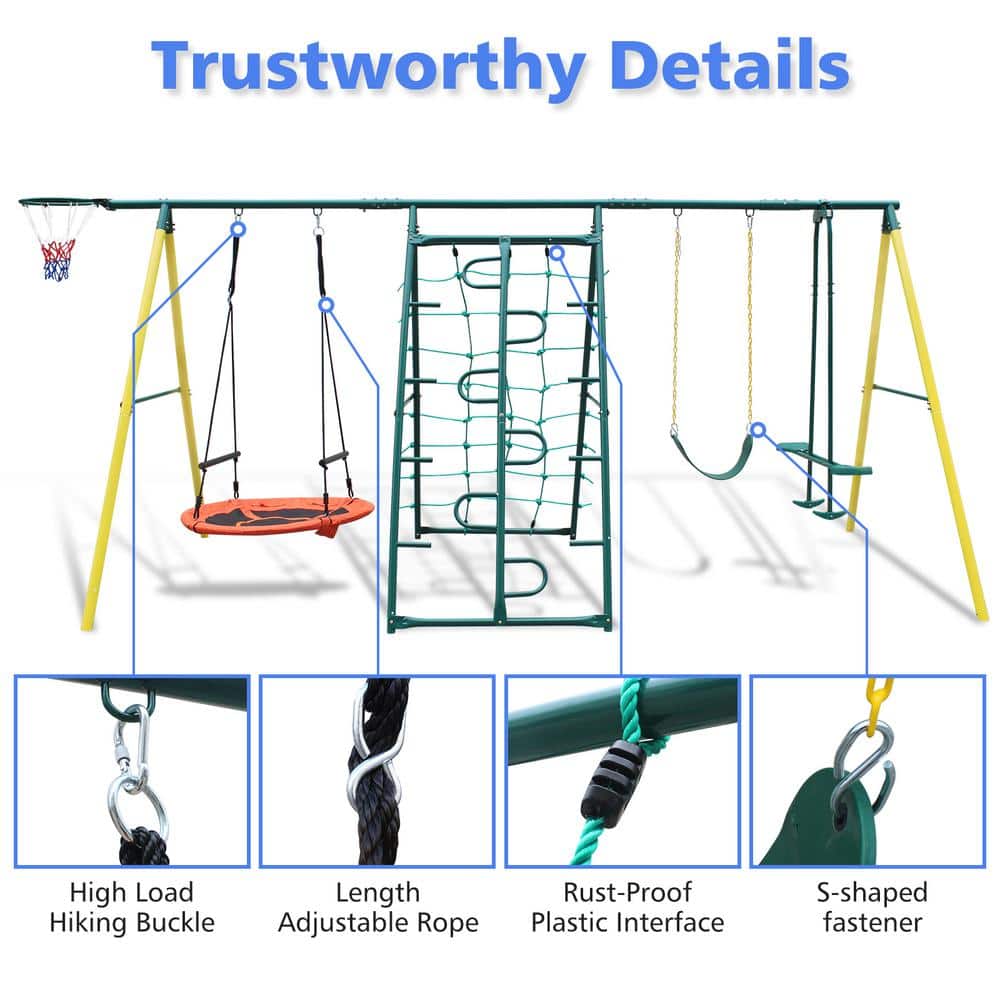Multicolor Heavy-Duty Metal Playset with Swings and Climbing Frame