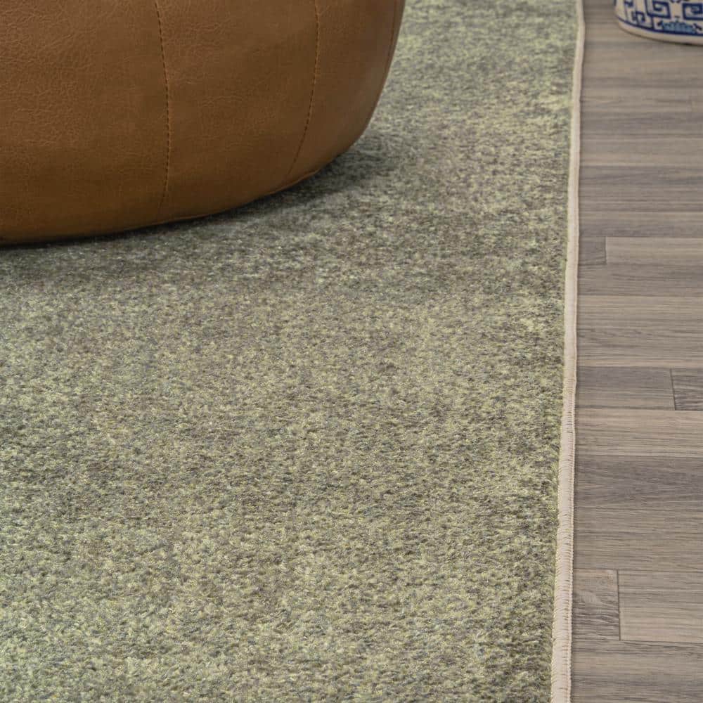 Sage Green Low-Pile Machine-Washable Synthetic Rectangular Area Rug