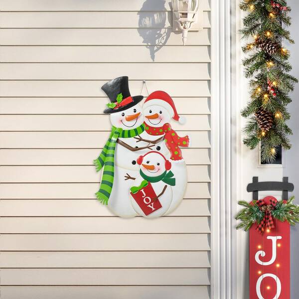 スノーマン飾り物(金属製) Glitzhome 30 in. H Christmas Metal Snowman Family Yard Stake or