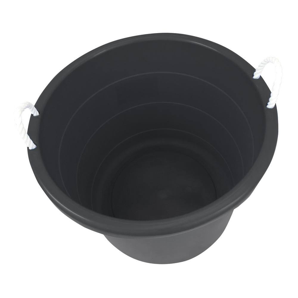 Set of 4 Black Large Plastic Utility Storage Buckets with Rope Handles