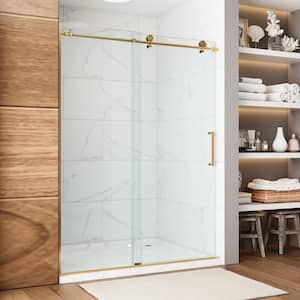 59 in. W x 75 in. H Sliding Frameless Shower Door in Golden with 5/16 in. (8 mm) Clear Glass