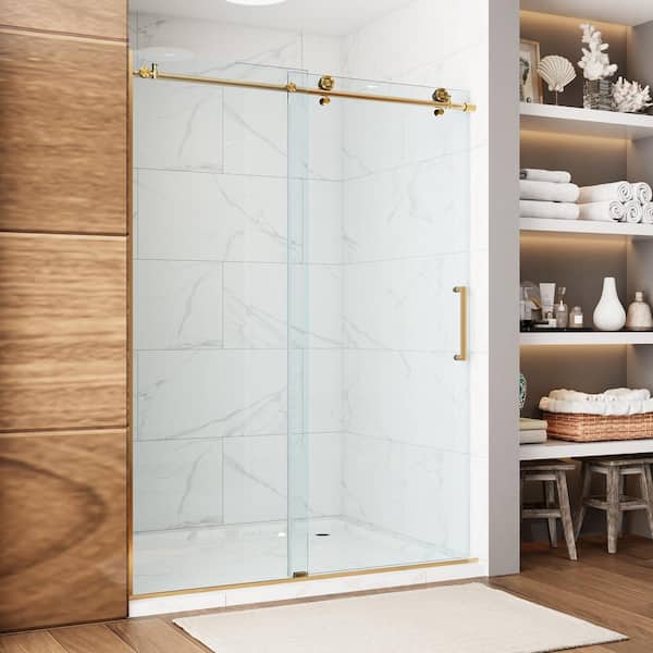 HOROW 59 in. W x 75 in. H Sliding Frameless Shower Door in Golden with 5/16 in. (8 mm) Clear Glass