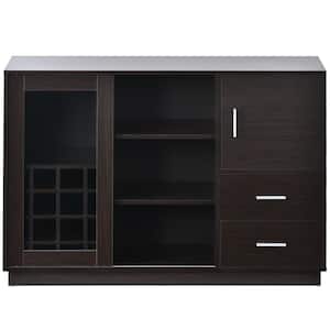 47 in. W x 16 in. D x 33.3 in. H Espresso Particle Board Ready to Assemble 16 Bar Wine Compartment Kitchen Sideboard