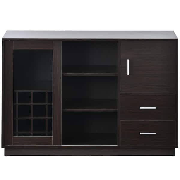 Unbranded 47 in. W x 16 in. D x 33.3 in. H Espresso Particle Board Ready to Assemble 16 Bar Wine Compartment Kitchen Sideboard