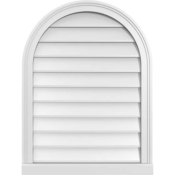 Ekena Millwork 24 in. x 32 in. Round Top Surface Mount PVC Gable Vent: Decorative with Brickmould Sill Frame