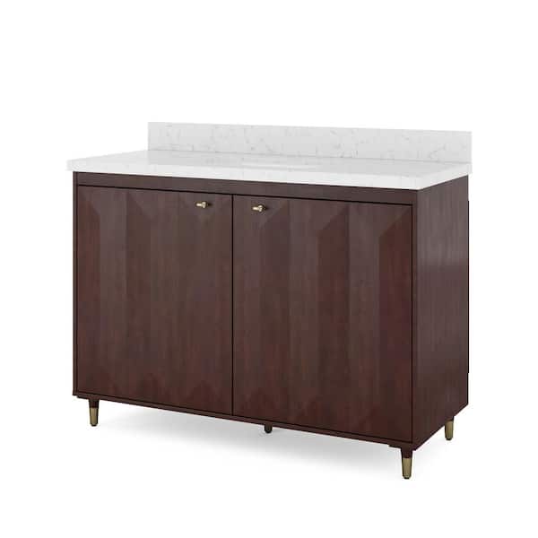 SCOTT LIVING Esterhaus 48 in. W x 20 in. D x 34.5 in. H Bathroom Vanity in Cherry w/Quartz Vanity Top in White w/White Basin