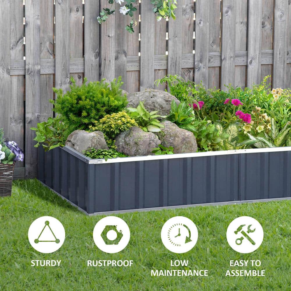 Large Dark Gray Metal Raised Garden Bed for Outdoor Spaces