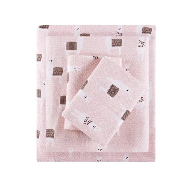 Intelligent Design Cozy Soft 3-Piece Pink Llamas Cotton Twin Sheet Set