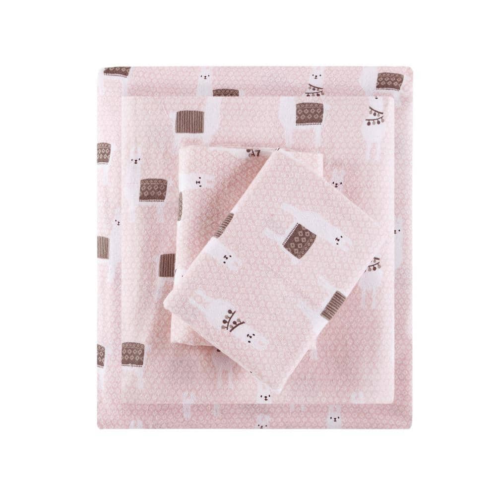 Pink Llamas Twin XL Cotton Flannel Kids Sheet Set