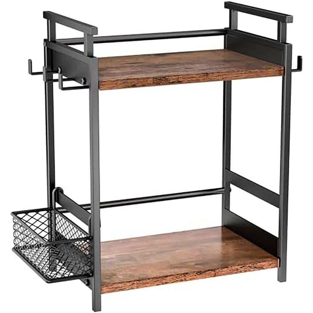JFVKAF 2 Tier Wood Shelf Black Hanging Basket Coffee Bar Organizer ...