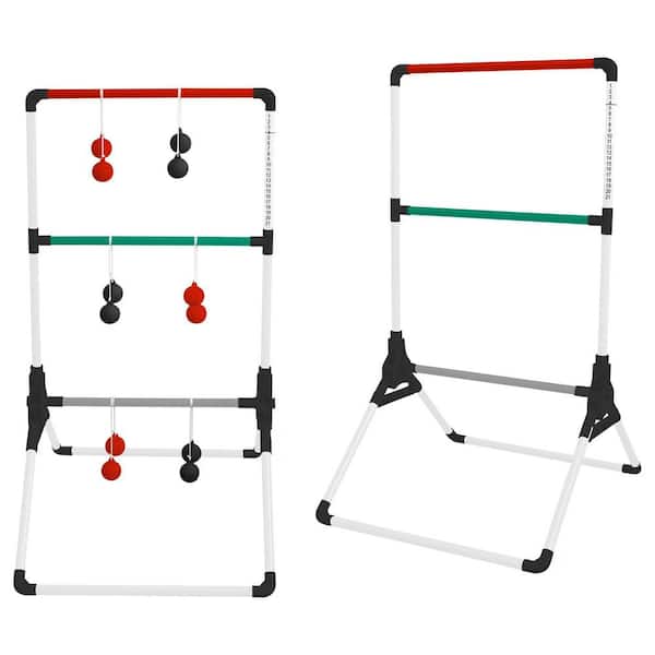 Ladder Toss Game Set with Foldable PVC Frame, Weighted Base, Built-in Scoring, 2 Targets, 6 Team Bolos, and Carry Bag