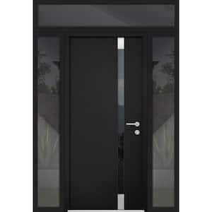 6777 56 in. x 96 in. Left-Hand/Inswing Tinted Glass Black Enamel Steel Prehung Front Door with Hardware