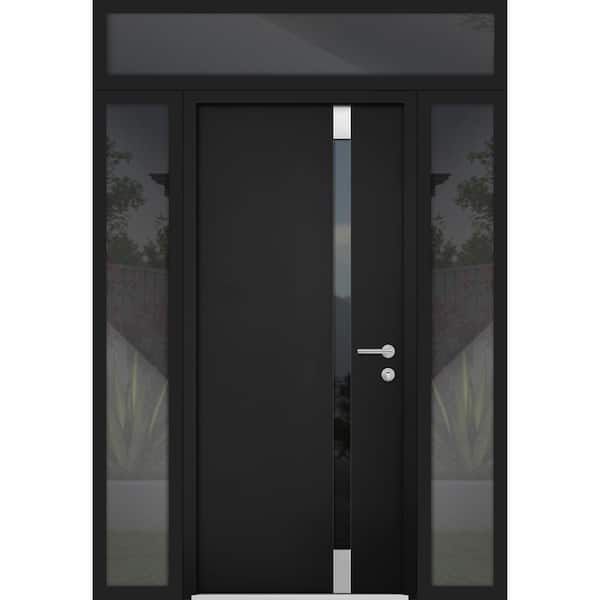 VDOMDOORS 6777 64 in. x 96 in. Left-Hand/Inswing Tinted Glass Black Enamel Steel Prehung Front Door with Hardware