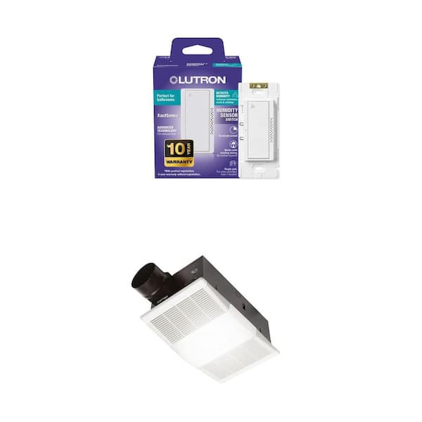XactSense Humidity Sensor Switch (MS-HS3-WH) and 80 CFM Bathroom Exhaust Fan with Light and 1300-Watt Heater Combo